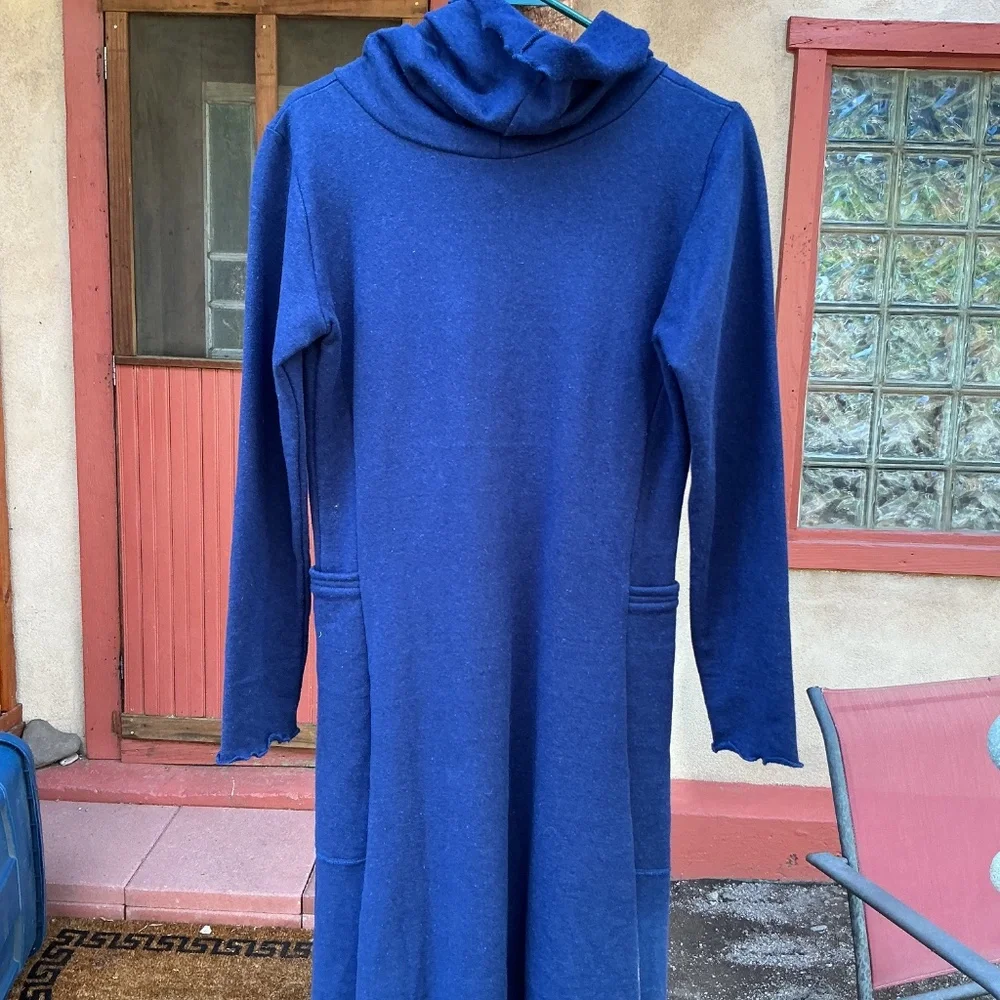 Rowan Grey Hemp Denver Passport Pocket Cowl Neck Dress Small Navy NWOT - Picture 2 of 3